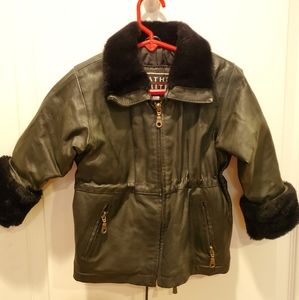 Genuine leather and faux fur coat.